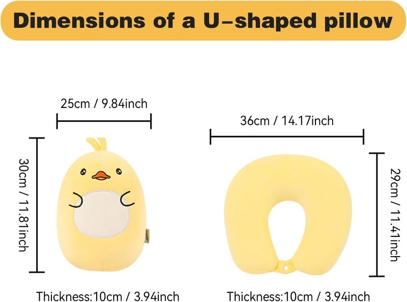 stocaggio Kids Travel Pillow - 2-in-1 Deformable Kids Neck Pillow for Traveling, Soft U-Shaped Pillow with Adorable Animal Design, Comfy Sleep and Play, Ideal for Airplanes and Cars - Yellow Duck - Image 5
